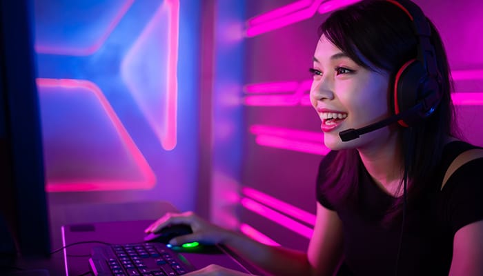 Woman playing online game